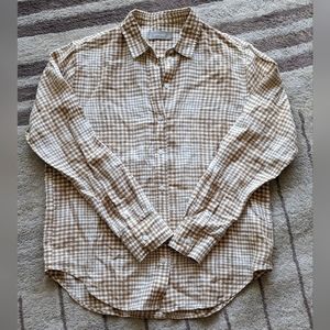 Everlane Linen Relaxed Button Down Shirt, Gingham Plaid, Size 2